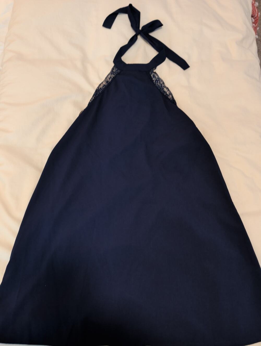 Tobi Any Sway Shape or Form Navy Blue Lace Halter Dress Mini Shift Size Medium